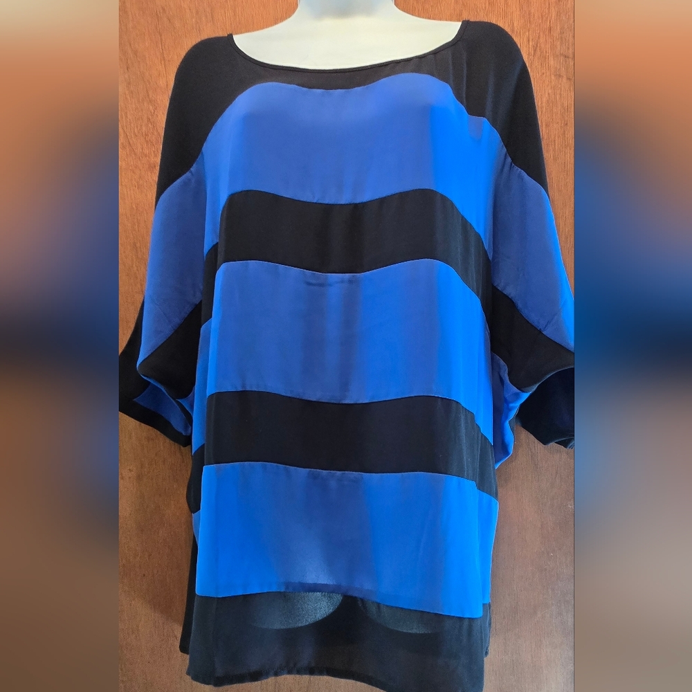 HOST PICK! ππRock & Republic Black & Blue Stripped Women's Blouse SzL NWT - Picture 1 of 5